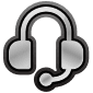 Silver headset support icon with microphone.