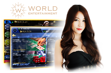 World Entertainment live casino dealer with game interface.