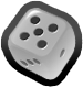 Gray 3D-style dice icon showing the number five, with soft shading and a slightly tilted angle.