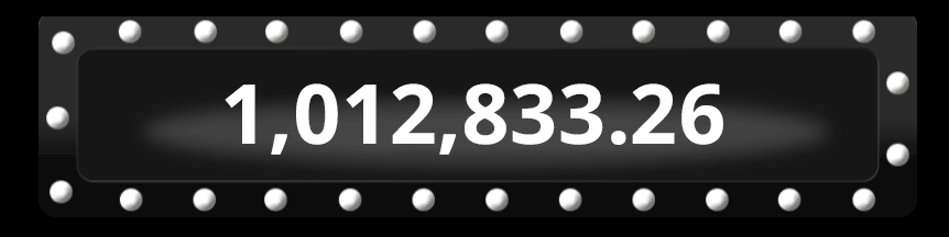 Black digital jackpot counter framed with circular white lights, displaying the number 1,012,833.26 in bold white text.