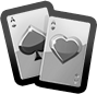 Black and gray playing cards icon featuring an Ace of Spades and an Ace of Hearts overlapping in a simple modern design.